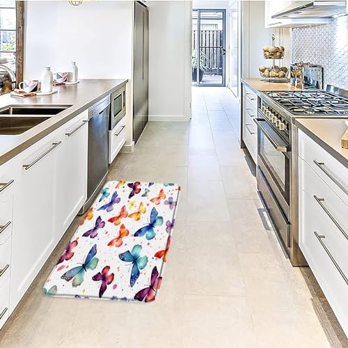 Butterfly Bath Mat Colorful Butterflies Watercolor Wild Animals Aesthetic Memory Foam Bathroom Kitchen Bedroom Livingroom Soft Floor Rug, 24"x59" - size: 24x59 Inch(60x150CM)