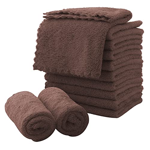 MOONQUEEN Microfiber Facial Cloths Fast Drying Washcloth 12 Pack - Premium Soft Makeup Remover Cloths - Wood Brown - color: Wood Brown, size: 12x12 Inch (Pack of 12)