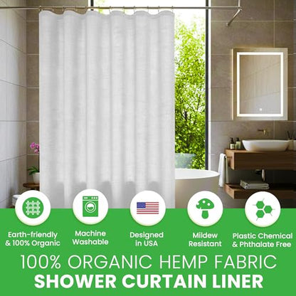Bean Products White Hemp Wide Shower Stall Curtain Liner - 54x74 | Non Toxic, Eco Friendly, Mildew Resistant Cloth Shower Cutain Liner - Washable, Quick Dry, Breathable, Odor Free, No Plastic - color: Hemp White, size: 54"W x 74"L (Pack of 1)