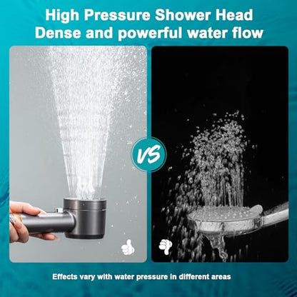 Shower Head with Handheld, High Pressure Shower HeadS with Pause Switch 4 Spray Modes Filter Showerhead with 79 in Hose, Adhesive Wall Mount，Bracket and Replace Filter (Grey)
