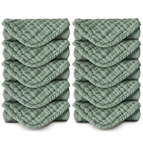 Baby Washcloths - Burp Cloths Baby Girl Boy Baby Wipes - Soft Newborn Face Towels and Wash Burping Cloths for Babies Sensitive Skin, Registry Search, 10 Pack 11.8x11.8 inches - color: Green-10pack-binding