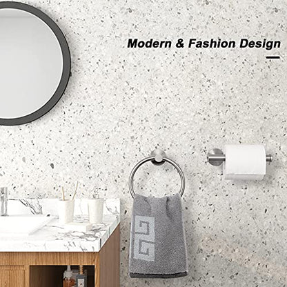 NearMoon 2 Pieces Bathroom Hardware Accessories, Towel Ring and Toilet Paper Holder- Stainless Steel Bath Towel Hanger and Hand Towel Holder, Wall Mounted (Brushed Nickel) - color: Brushed Nickel
