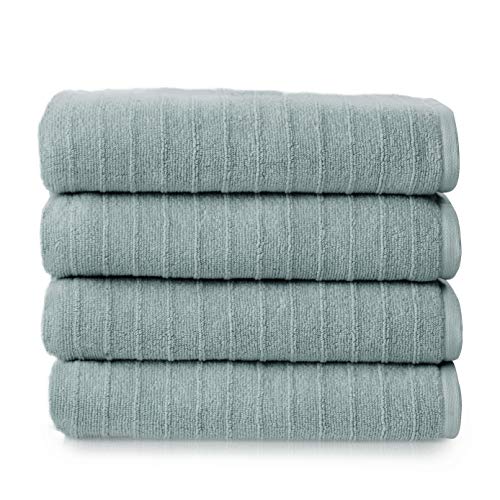 Welhome James 100% Cotton Textured Stripe 4 Pack Bath Towels - Soft & Absorbent Bath Towel Set, Mineral - color: Mineral, size: 4 Piece Bath Towel