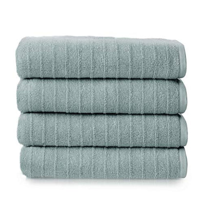 Welhome James 100% Cotton Textured Stripe 4 Pack Bath Towels - Soft & Absorbent Bath Towel Set, Mineral - color: Mineral, size: 4 Piece Bath Towel