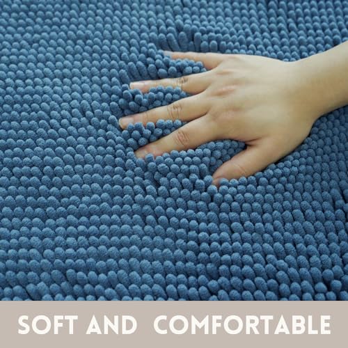 Bathroom Rugs Chenille, Extra Thick and Absorbent, Non-Slip, Machine Washable, Dry Quckily, Soft Cozy Plush, Used Under Shower Bathtub and Sink, Bath mat Sets Fog Blue - color: Denim Blue, size: 20 x 32 inch + 20 x 20 inch (U-Shape)