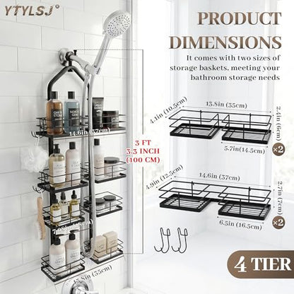 4-Tier Hanging Shower Caddy for Handheld Showerhead, Heavy-Duty Stainless Steel with Dual-Rotating Clamp, Matte Black - color: 4 Tier-Black