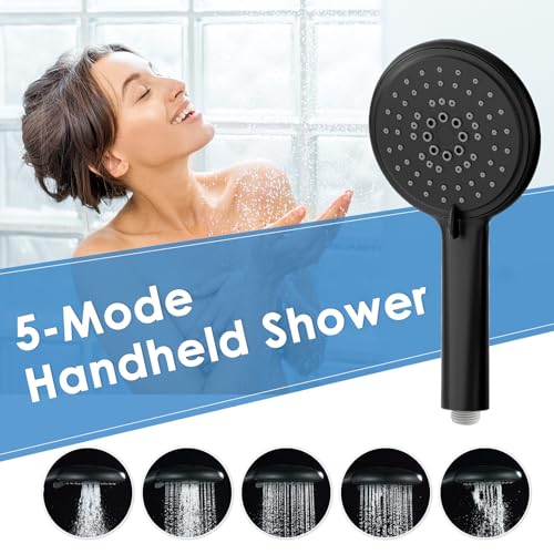ROVOGO Shower Panel Tower System, Simultaneous 4 Shower Modes, Matte Black | Rain Shower Head+Handheld+Body Jets+Tub Spout, Height Adjustable Shower Arm, Stainless Shower Column W/ Brass Valve, 43.3" - color: All Black-Adjustable Rain Head