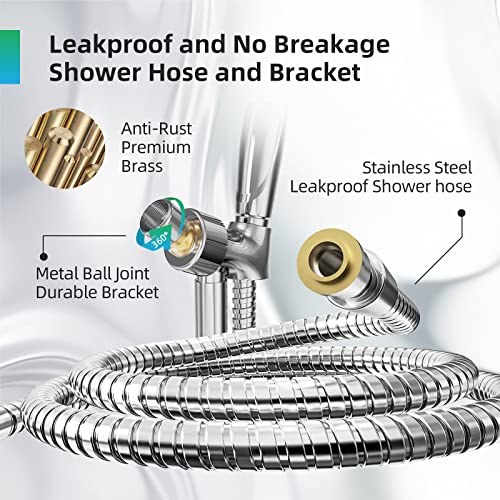 9 Functions High Pressure Shower Head with Handheld,Built-in Pause Mode&Power Wash,Non-Clogging Nozzles,6ft Hose&Bracket
