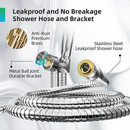 9 Functions High Pressure Shower Head with Handheld,Built-in Pause Mode&Power Wash,Non-Clogging Nozzles,6ft Hose&Bracket