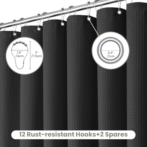 Inhousolu Fabric Shower Curtain, Waffle Weave 230 GSM Polyester, Weighted Hem, Metal Hooks Included, Water Repellent Washable, 72 x 84 Inch, Black - color: Black, size: 72"W x 84"L (Pack of 1)