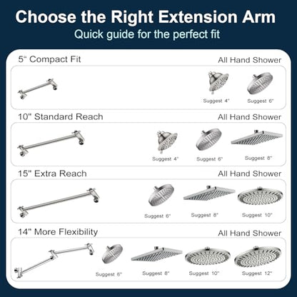 BRIGHT SHOWERS Brass Shower Head Extension Arm for Rain and Handheld Shower Head, 10 Inch Universal Shower Arm Extender, Height & Angle Adjustable, Brushed Nickel - color: Brushed Nickel, style: 10 Inch