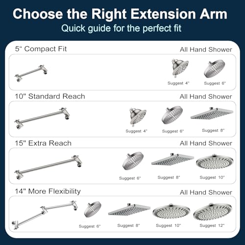 BRIGHT SHOWERS Brass Shower Arm Extender for Rain and Handheld Shower Head, 5 Inch Universal Shower Head Extension Arm, Height & Angle Adjustable, Brushed Nickel - color: Brushed Nickel, style: 5 Inch