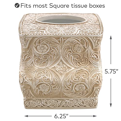 Creative Scents Victoria Beige Square Tissue Box Cover with Bottom Slider | Tissue Holder For Bathroom - Decorative Tissue Box Holder, Boho Bathroom Decor - style: Square Tissue Box