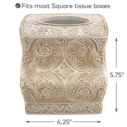 Creative Scents Victoria Beige Square Tissue Box Cover with Bottom Slider | Tissue Holder For Bathroom - Decorative Tissue Box Holder, Boho Bathroom Decor - style: Square Tissue Box