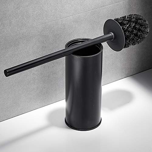 Freestanding Toilet Brush Holder for bathrooms 304 Stainless Steel Toilet Brush Stand Round Storage and Organization Rust Resistant 18-inch high Matte Black Finished - color: 18-inch Round High Matte Black