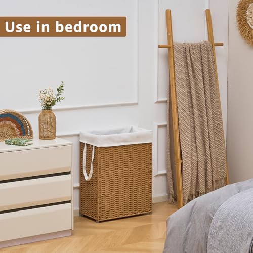 Slim Wicker Laundry Hamper, 55L Handwoven Rattan Basket with Handles, Narrow Laundry Basket with Removable Liner Bag & 2 Mesh Bags - color: Brown, size: 55L
