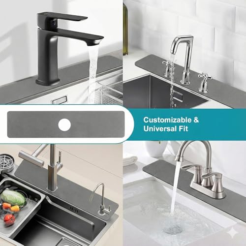 Cuttable Kitchen Sink Faucet Mat: 30" Lx5.5 W Splash Guard with Center Hole | Customizable Absorbent Non-slip Fabric Rubber Mat, Cut to Fit 2,3,4 Holes Irregular Sink with Soap Dispenser Air Gap - size: 30"Lx5.5"W