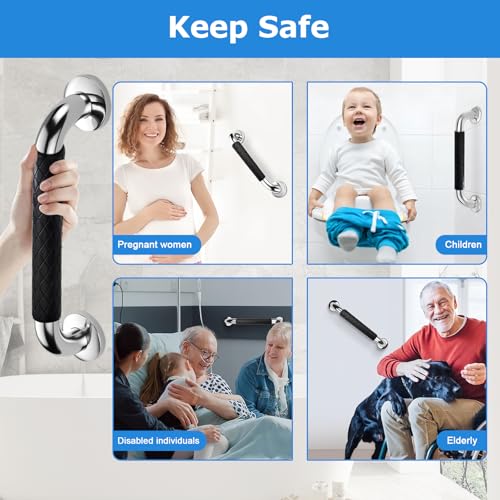12 Inch Grab Bars for Bathtubs and Showers, Wall Mounted, Stainless Steel Bathroom Safety Grab Bar with Black Grip for Elderly, Handicap, Waterproof & Slip-Proof - color: black-12”-1pack