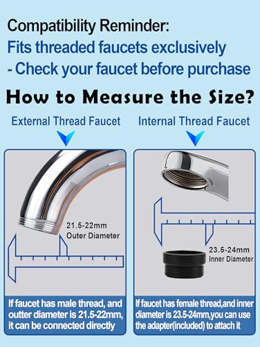 360° Swivel Kitchen Faucet Aerator,Anti-Splash Dual-function Kitchen Faucet Sprayer Attachment,Large-diameter Shower Head Sink Aerator,Water Saving,Engineering Plastic PA66-3 Inch - style: SHORT