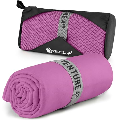 VENTURE 4TH Quick Dry Microfiber Towel for Camping & Gym - Purple Large | Lightweight, absorbs 7x more than cotton, dries fast & resists odor. Packable Travel Towel with tear-resistant carry bag. - color: Purple, size: 60.00" x 31.50"