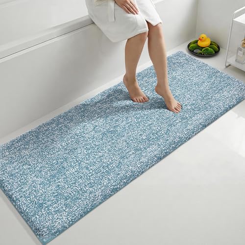 Yimobra Cushioned Anti-Fatigue Long Bathroom Runner Rug, Non Slip Washable Bath Mat, Dense Soft for Double Sink Vanity, Tired Feet Comfort, Absorbent, 70" X 24" (5.8' × 2.0'), Denim Blue - color: Denim Blue, size: 70" X 24"