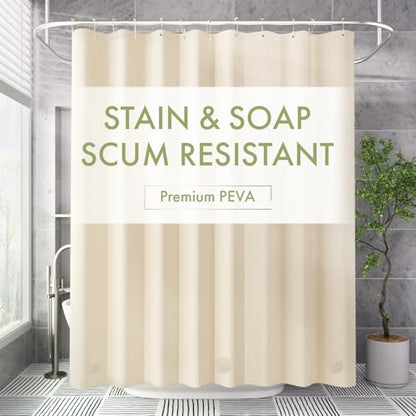 AmazerBath Shower Curtain Liner, 72x72 Beige Shower Curtain Liners, Lightweight Plastic Shower Liner, Cute PEVA Waterproof Cream Shower Curtains for Bathroom with 3 Magnets and 12 Grommets - color: Beige, size: 72"W x 72"L (Pack of 1)