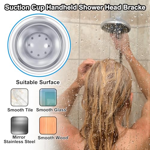 Adjustable Shower Head Holder, Suction Cup Handheld Shower Bracket, Removable Handheld, Wall Mounted (Silver) - style: Adjustable, Silver