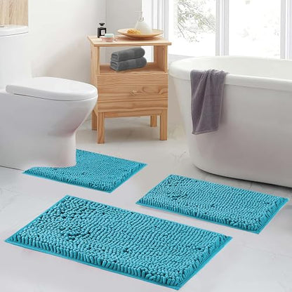 Teal Blue Bathroom Rugs Bath Mats for Bathroom Chenillen Bath Rug Set 2 Piece Non-Slip Bath Mats, Absorbent Shaggy Rugs, Machine Wash, Perfect Plush Bathroom Mats, Batroom Carpets Set - color: Teal Blue