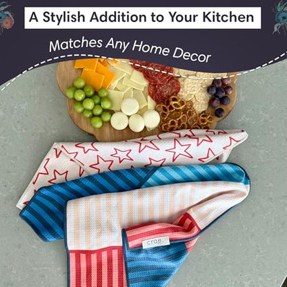 Microfiber Hand Towel & Washcloth Set, Double-Sided Waffle Weave Set of Two | Super Absorbent, Lint-Free, Fast Drying, Stars & Stripes Pattern, Red/Blue/Cream, Bathroom, Kitchen, Car & Windows Cloth Sets - color: Stars & Stripes - Red, Blue, Cream, size: