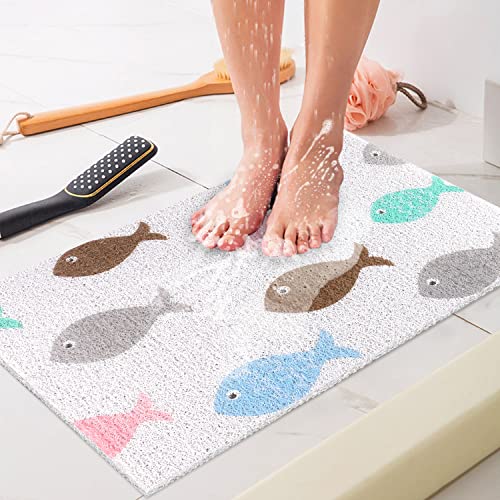 Shower Mat Non-Slip, Soft Comfort Bath Mat with Drainage Holes, PVC Loofah Massage Bathmat for Shower,Tub,Bathroom,Wet Areas, Quick Drying - color: Colorful Fish, size: 24" x 16" (Rectangular)