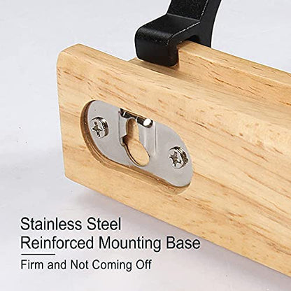 Coat Hook Rail Wall Mounted Coat Rack-5 Double Hook, 15 Inch Aluminum,Metal for Coat Hat Towel Robes, Wooden (Black 1PCS)