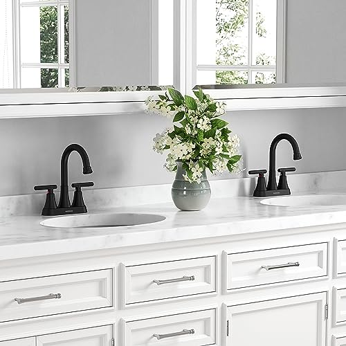 Matte Black Bathroom Faucet, Hurran 4 inch Centerset 2-Handle Lead-Free | Bathroom Sink Faucet with Pop-up Drain and Supply Lines, Stainless Steel Faucet for Vanity RV Restroom Laundry Outdoor Sink - color: Matte Black