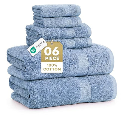 LANE LINEN 100% Cotton Bath Towels 6 Piece Set - Super Soft, Quick Dry & Absorbent - 2 Bath, 2 Washcloths, 2 Hand Towels for Bathroom - Hotel Quality, Minimal Lint after 3 Washes - Cerulean Blue - color: 07: Cerulean Blue