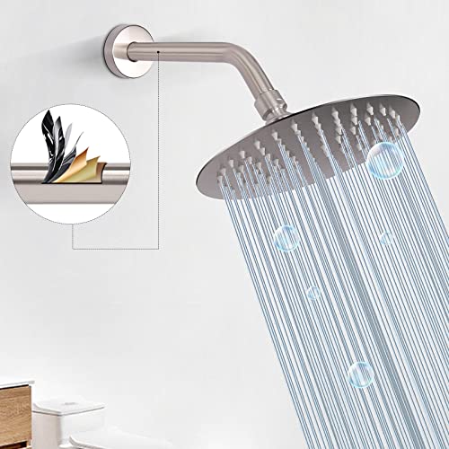 Shower Arm with Flange and Teflon Tape, Wall Mounted Shower Pipe 304 Stainless Steel Extension Arm for Fixed Shower Head & Handheld (8 Inch, Brushed Nickel) - color: Brushed Nickel, style: 8 Inch