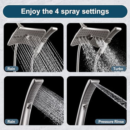 BRIGHT SHOWERS High Pressure Shower Head Combo with Two Spray Setting Fixed Shower Head and Two Spray Settings Handheld Shower Head with Grey Face, Brushed Nickel - color: Brushed Nickel, size: 2.5 Gallon Per Minute