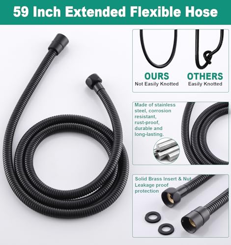 Brass Shower Slide Bar with Handheld Shower Head, Adjustable Height Wall-mounted Retro Hand Shower Head Holder with 59 inch Hose for Bathroom, Matte Black - color: Matte Black