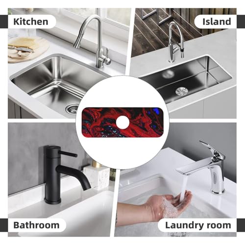 Red marble Kitchen sink faucet pad, strong water absorption, anti slip, easy to clean, very suitable for splash and drip prevention, suitable for kitchens and bathrooms - color: Red marble