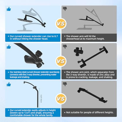 10" Black Rain Shower Head with Handheld, High Pressure Boosting Rainfall Showerhead with All Metal Adjustable Extension Arm, Easy Reach Shower Holder, 5 Spray Modes with Power Wash, Easy to Install - color: Matte Black