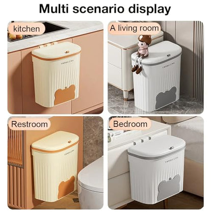 8.5/12L Kitchen Wastebasket Under Sink Wall Mounted Trash Can with Lid Bathroom Trash Bin Garbage Can for Cabinet Compost Bin(White,Large) - color: White, size: Large