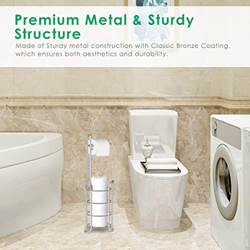 TomCare Toilet Paper Holder Stand Free Standing, Holds 4 Mega Rolls, Silver | Tool-Free Assembly, Detachable Metal Wire Frame, Powder-Coated Finish, Easy Storage and Flexible Bathroom Placement - color: Silver Grey, size: Standard