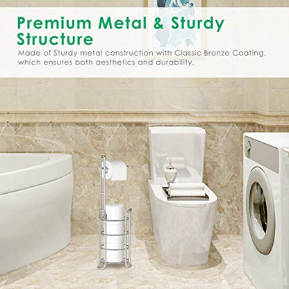 TomCare Toilet Paper Holder Stand Free Standing, Holds 4 Mega Rolls, Silver | Tool-Free Assembly, Detachable Metal Wire Frame, Powder-Coated Finish, Easy Storage and Flexible Bathroom Placement - color: Silver Grey, size: Standard