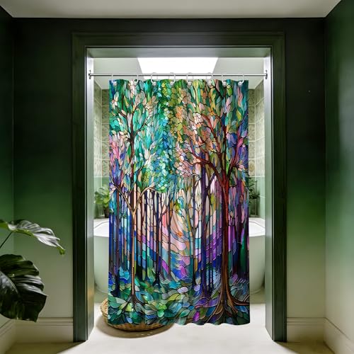 Small Stall Narrow Shower Curtain Colorful Art Stand Up, 48 x 72 in | for Rv Camper Shower, Colo Stained Glass Pattern Design, Bathroom Decor Sets Waterproof Cloth Fabric, Includes Hooks - color: Colorful, size: 48"W x 72"L (Pack of 1)