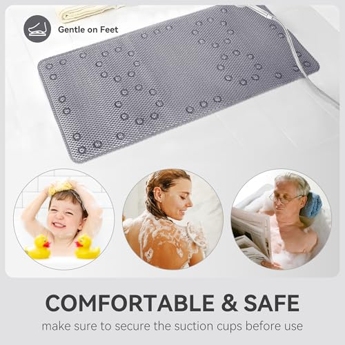 Bathtub Mat Non Slip, Soft Foam Bath Mat for Tub, Bathtub Mat with Drain Holes, Suction Cups Shower Mat (Gray, 36''X17'') - color: Gray