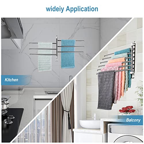 6-Arm Swivel Towel Bar, 180°Rotating Towel Rack Wall Mounted, 304 Stainless Steel Rustproof Heavy Duty Towel Holder for Bathroom Kitchen Laundry Room, Space Saving, Brushed Nickel Finish - color: Silver, size: 6 Arms