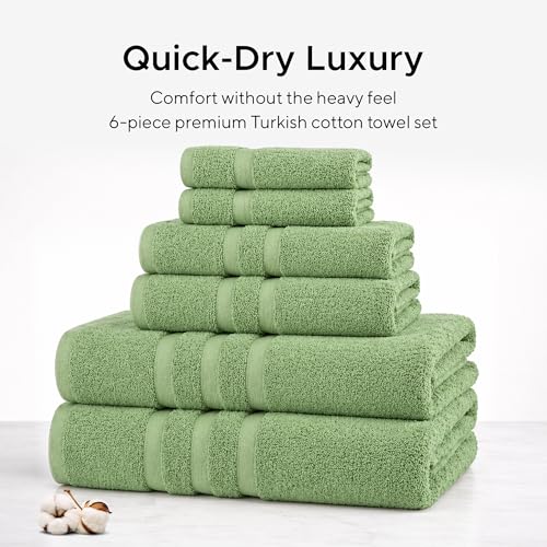 Veteran Textile LLC, Luxury Hotel & Spa, Turkish Cotton Dark Green Towels Bathroom Sets | 6 Pieces Fairfield Green Bath Towels | Soft and Absorbent Green Towel Set for Your Bathroom - color: Sage Green