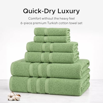 Veteran Textile LLC, Luxury Hotel & Spa, Turkish Cotton Dark Green Towels Bathroom Sets | 6 Pieces Fairfield Green Bath Towels | Soft and Absorbent Green Towel Set for Your Bathroom - color: Sage Green