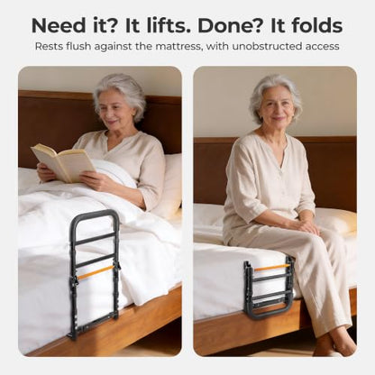 C1 Fold Bed Rails for Elderly Adults Safety - Bed Assist Rail with Adjustable Height, Tool-Free One-Hand Foldable Bed Rails for Seniors - size: C1F (Foldable NEW)