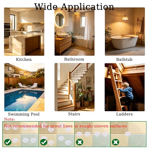 20 PCS Shell Shaped Bathtub Non Slip Stickers, Clear Cute Seashell Anti Slip Shower Treads with Premium Plastic Scraper, Waterproof No Residue Safety Grip Decals for Tub, Shower Floor