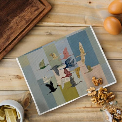 Abstract Crane Bird Kitchen Dish Hand Towels 16x24 | Bird Lover Watcher Birding Gifts, Mid Century Modern Boho Bird Decorative Hand Tea Towels for Bathroom Kitchen
