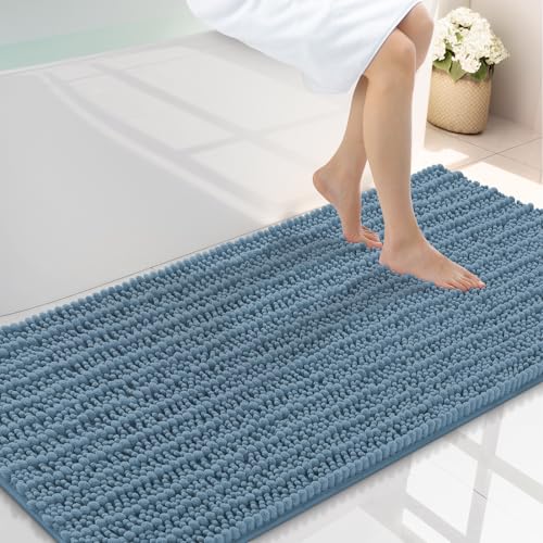 Smiry Bathroom Rugs Mat 47x24, Extra Soft Absorbent Chenille Bath Rugs, Non Slip Rubber Backing Machine Washable Quick Dry Bath Mats for Bathroom Floor, Tub, Shower, Home Accessories, Grayish Blue - color: Grayish Blue, size: 47'' X 24''